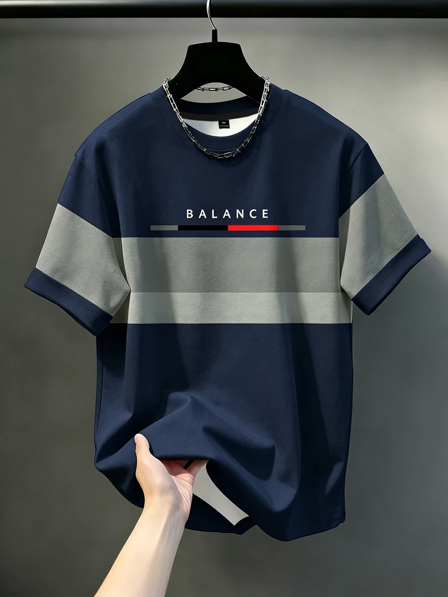 Manfinity Homme Dark Skull Print Top, Gothic Style Men's Fashionable Round Neck T-Shirt, Men's Top - Navy Blue - View 1