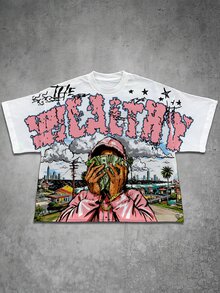 Manfinity EMRG Men's Casual Everyday Essential INS Style Young Streetwear Graffiti Sports Academy Loose Fit Plus Size T-Shirt - Multicolor - View 4