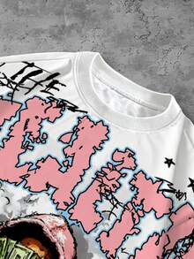 Manfinity EMRG Men's Casual Everyday Essential INS Style Young Streetwear Graffiti Sports Academy Loose Fit Plus Size T-Shirt - Multicolor - View 3