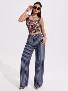 Jeanoix Petite Women's Colorblock Striped Denim Jeans - Multicolor - View 3
