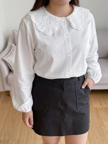 Dazy Plus Peter Pan Collar Loose Long Sleeve Versatile White Spring/Autumn New Shirt - White - View 5