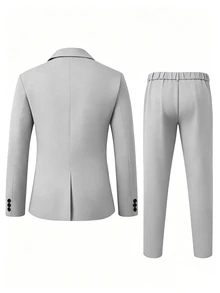Manfinity Mode Men's Minimalist Fashion Jacket & Pants Suit Set - Light Grey - View 2