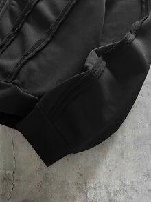AXEPEAK American Style Black Fur Collar Sweatshirt Men's Niche Design Slim Fit Short Sweatshirt Hooded Jacket - Black - View 4