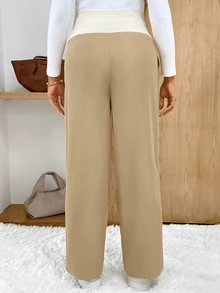 SHEIN Maternity Casual Versatile Adjustable Waist Pants Fall - Khaki - View 2