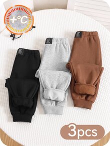 SHEIN 3件組新生兒男嬰字母印花保暖內裡慢跑運動長褲 - 彩色 - 查看 1