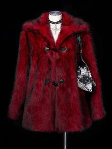 Sunspun Plus Size Harajuku Y2K Subculture Loose Vintage Faux Fur Jacket Winter - Burgundy - View 5