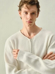 RONVEXI Men's Autumn/Winter Casual Versatile Solid Color Sweater - Beige - View 4