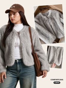 Comfortcana Plus Size Women's Winter Fashion Faux Fur Coat - Khaki - View 1