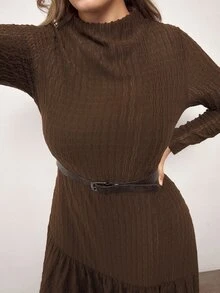 Maija Gaun Ukuran Besar untuk Musim Gugur, Elegan, Kasual, Rapi, Warna Polos, Hem Asimetris, Cocok untuk Thanksgiving, Kantor, Brunch, Acara Malam Formal, Cokelat, Musim Gugur - Coklat - View 7