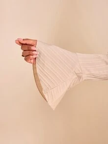 Brilight Gathered Neck Flare Sleeve Cropped Top High Waist Wide Leg Pants For Vacation Brunch Daily Outfit - Apricot - View 4
