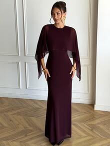 Aloruh Gaun Bodycon Ekor Duyung Jala dengan Syal untuk Wanita - Purple - View 3