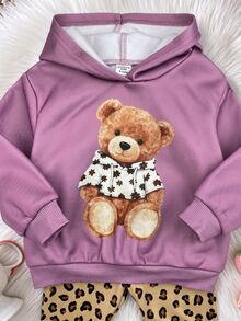SHEIN 女嬰休閒可愛秋冬卡通圖案運動衫與鬆緊腰長褲套裝 - 紫丁香色 - 查看 6