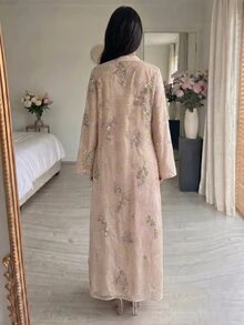 Yasmyna Women's Embroidered Beadwork Fabric Exquisite Tassel Fashion Loose Comfortable Long Robe - Baby Pink - View 2