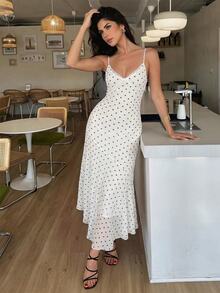 Firerie Women's Summer Elegant Polka Dot Print Spaghetti Strap Dress - White - View 3