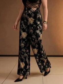 MOTF PREMIUM WOMEN'S PLUS SIZE FLORAL PATTERN WIDE LEG SUIT PANTS - Multicolor - View 3