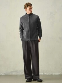 RONVEXI 男士休閒純色開襟針織衫，秋冬款 - 灰色 - 查看 7