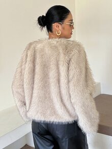 Dazy Plus Solid Color V-Neck Thick Elegant Autumn/Winter New Faux Fur Coat - Apricot - View 2