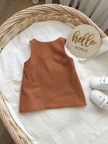 SHEIN 新生女嬰可愛秋冬百搭燈芯絨吊帶洋裝 - 棕色 - 查看 2