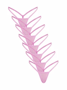 Ocili 7件組棉質舒適極簡風大包裝迷你女款丁字褲 - 粉色 - 查看 1