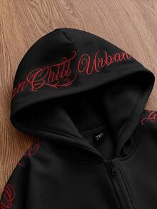 EASEVO Men's Plus Size Letter Embroidered Hoodie Halloween Winter Party Autumn - Black - View 4