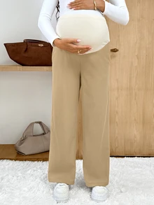 SHEIN Maternity Casual Versatile Adjustable Waist Pants Fall - Khaki - View 5