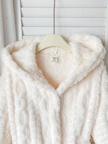 SHEIN 青少年女孩簡約秋冬舒適保暖內裡加厚純色居家服 - 白色 - 查看 5