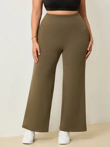 Easithlete Women's Plus Size Solid Color High Waist Casual Versatile Daily Travel Sports Leggings Active Gym Olive Green Summer - Brown - View 1
