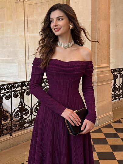 Melodosi Vintage Elegant Women's Dress With Pockets Casual Holiday Party Dress Red Winter Clothes