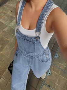 Dazy Plus Overall Denim Warna Terang, Longgar, Kasual, Gaya Feminin, Musim Semi, Musim Panas, Awal Musim Gugur, Serbaguna - Light Wash - View 8