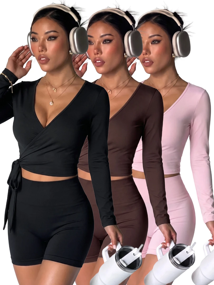 SHEIN Velisys Spring/Summer Girls Fashion Hot-Selling Solid Color 3 Pieces Set Sports Long Sleeve Tank Top T-Shirt - Multicolor - View 1