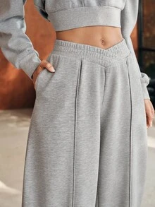 Anewsta New Fashion Casual Asymmetrical Design Loose Fit Women's Sweatpants - Grey - View 1