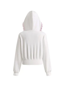 ROMWE Kawaii Women's Cute Girl Fun Print Rhinestone Decor Lace Patchwork 2 In 1 Sweatshirt, Autumn/Winter - White - View 5