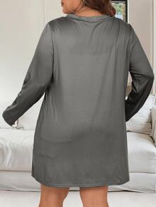 Vionelle Plus Size Autumn Casual Solid Color Jacket Fall - Grey - View 2