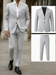 Manfinity Mode Men's Minimalist Fashion Jacket & Pants Suit Set - Light Grey - View 5