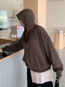 Dazy Plus Vintage Washed Distressed Hooded Pullover Loose Casual Blogger Coffee Color Streetwear Spring Autumn New Sweatshirt - Brown - View 2