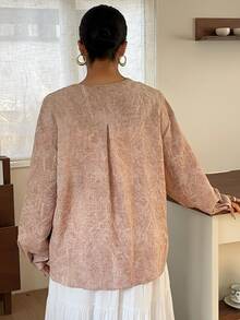Dazy Plus Commuter Summer Autumn V-Neck Tie-Up Embroidered Fabric Pink Loose Regular Fit Jacket - Pink - View 7