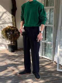 Marcello Vane 男士素色休閒百搭日常穿著長袖針織衫 - 墨綠色 - 查看 6