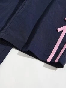 SHEIN 青少年女孩休閒寬鬆側邊貼條條紋寬腿九分褲，秋季 - 藏蓝色 - 查看 5