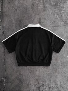 AXEPEAK 男士字母印花拼色短袖休閒 POLO 衫 - 黑色 - 查看 3
