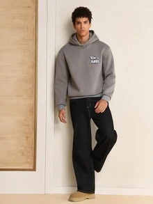 TOM & JERRY X SHEIN Men's Cartoon Letter Embroidered Hoodie - Army Green - View 5
