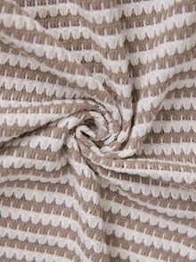 Freevana Striped TieFront Knit Top With Flared Hem Long Puff Sleeves, Flirty Tunic For Vacation Casual Wear Fall - Khaki - View 8