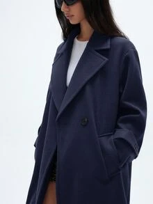 Aveloria GENKIRA 女款秋冬新款寬鬆版型柔軟羊毛混紡外套夾克，優雅風格 - 藏蓝色 - 查看 1