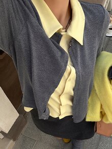 Dazy Plus Spring/Autumn New Colorblock Patchwork Layered Collar Button-Up Casual Versatile T-Shirt - Grey - View 1