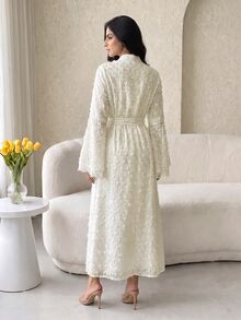 Al Najma Women's Elegant Solid Color Bell Sleeve Arabian Dress - Apricot - View 2