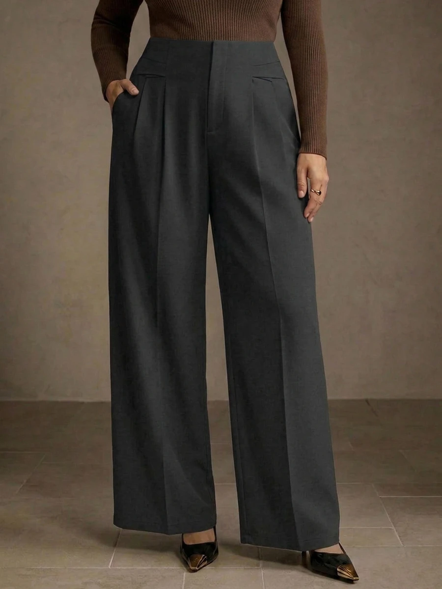 MOTF PREMIUM PLUS SIZE WOMEN PLEATED DESIGN COMMUTER VERSATILE LONG PANTS - Grey - View 1