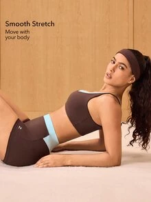 OutZeal Women Sports Bra Gym Yoga Workout Buttery Soft Bra-In Removable Pads Color-Blocked Design Active Top - Brown - View 4