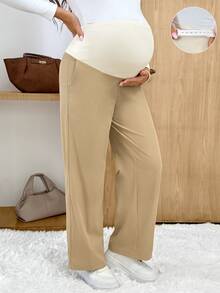 SHEIN Maternity Casual Versatile Adjustable Waist Pants Fall - Khaki - View 4