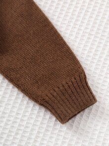 男嬰毛巾刺繡 3D 熊圖案圓領套頭長袖針織衫 - 棕色 - 查看 3