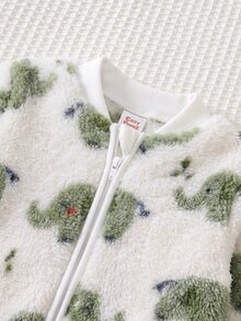 Cozy Pixies 男嬰 2件組套裝 刷毛泰迪熊印花毛絨夾克、針織上衣運動衫與運動長褲拼接配色套裝，秋冬款 - 彩色 - 查看 3