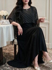 Vibekara Plus Size Women's Casual Formal Commute Elegant Polka Dot Woven Autumn 2 Pieces Set Fall Wedding Dinner Black And White Black - Multicolor - View 3